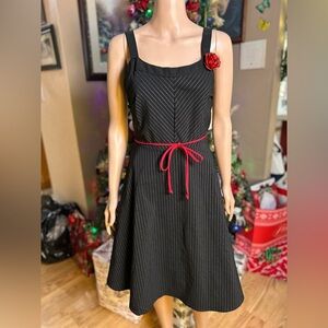 Ruby Rox Black Pinstripe Midi Dress with Red Details size 7